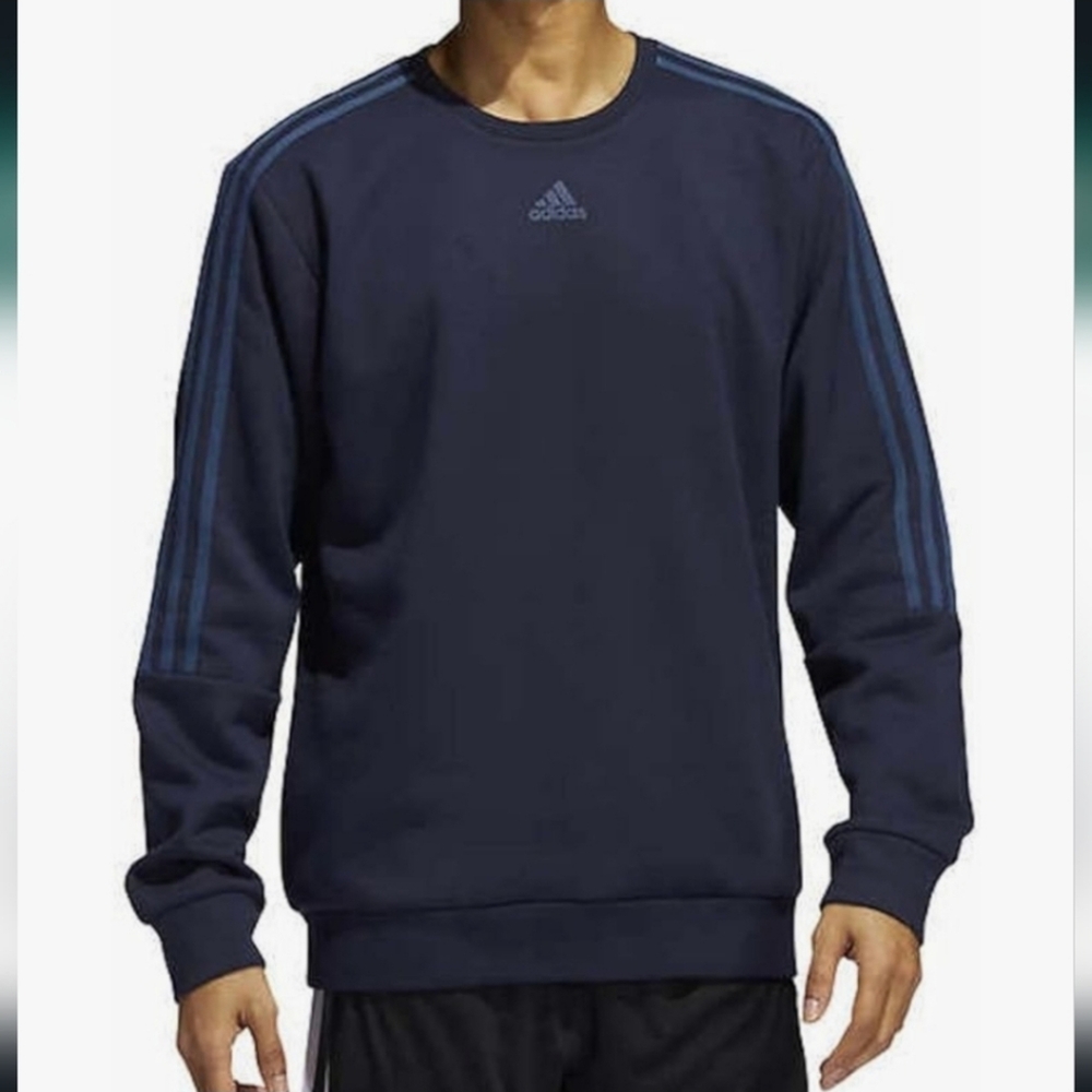 Adidas Men's Long Sleeve 3 Stripe Fleece Crew Sweatshirt Pullover nwt